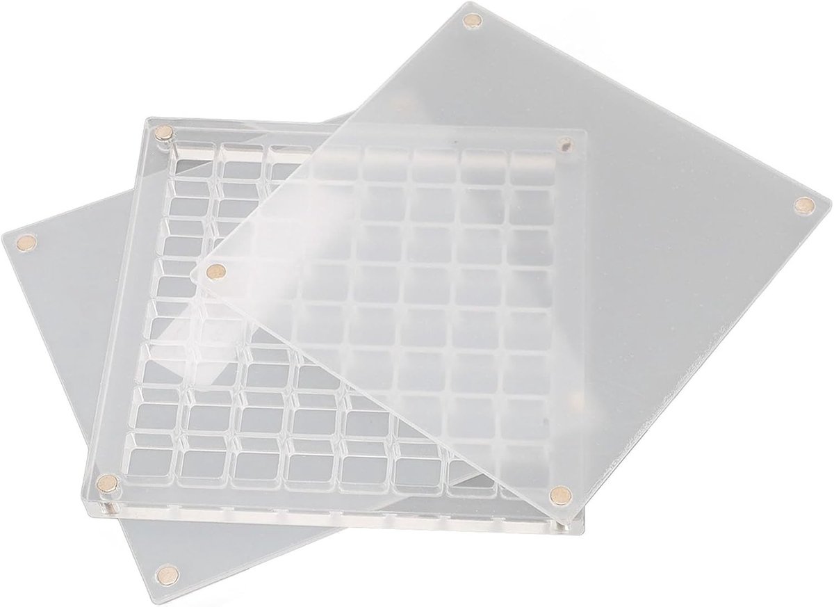 Heldere Acryl Zeeschilmingsbox voor Rotsen, Snuisterijen en Sieraden met Magnetische Sluiting (64 roosters) - Ideaal voor Opslag en Organisatie