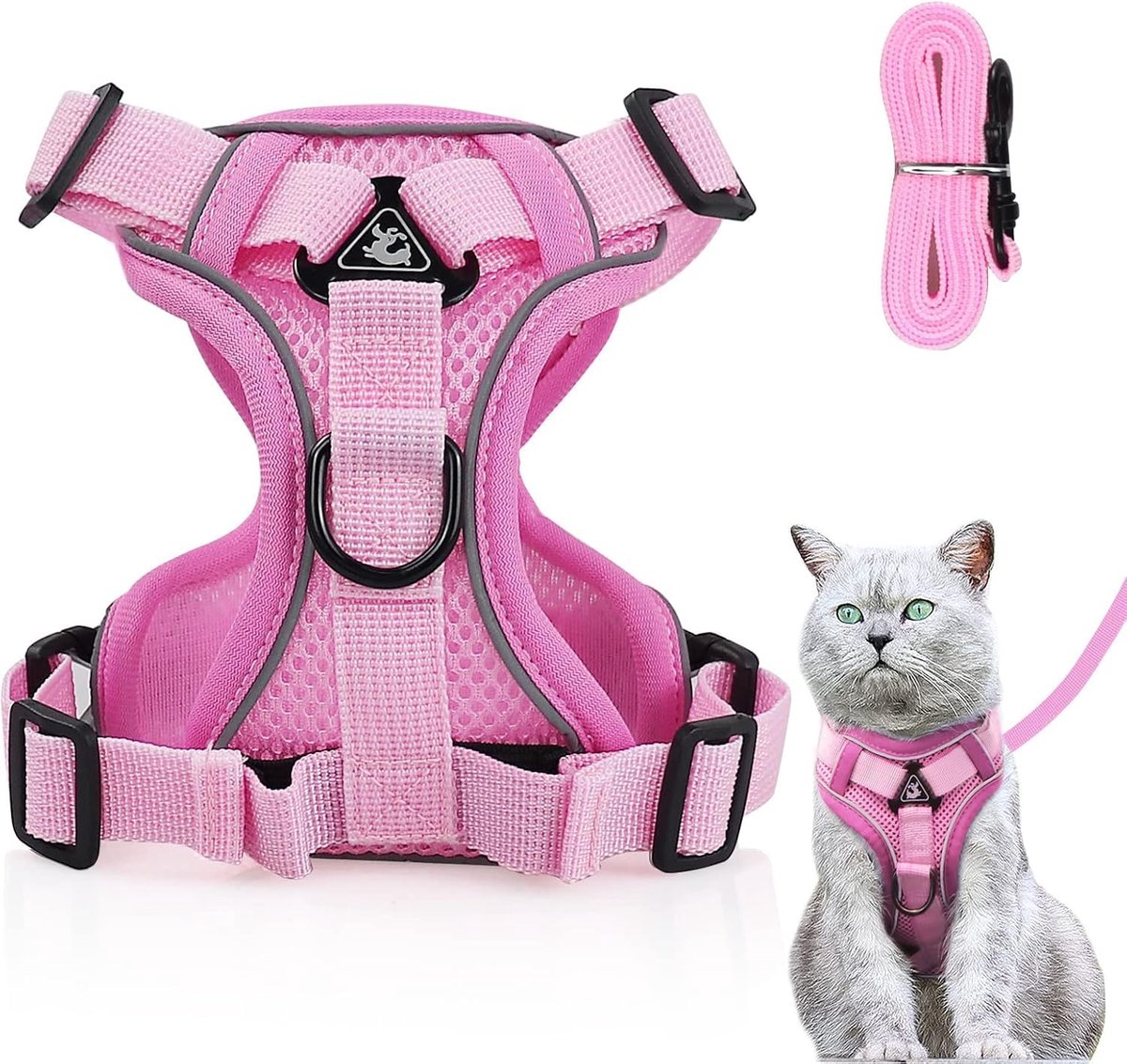 Thijox - Verstelbaar Kattenharnas voor Ontsnappingsbestendige Riemset, Zacht Borstharnas voor Katten, Kittens, Honden, Puppy's - Lichtroze - XS