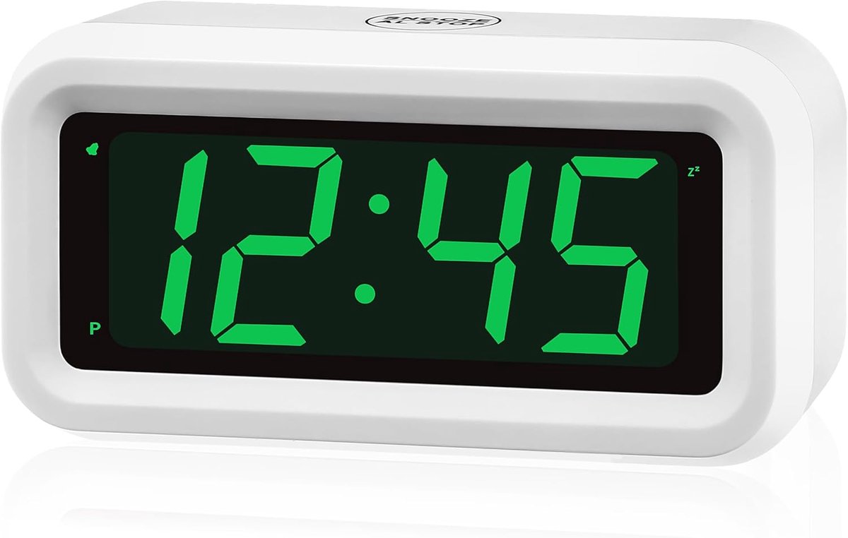 Thijox - LED-klok voor Kinderen, Draadloze Wekker met Groene Digitale Display, Instelbare Helderheid, 3 cm Bureauklok voor Slaapkamer, Badkamer, Tafel