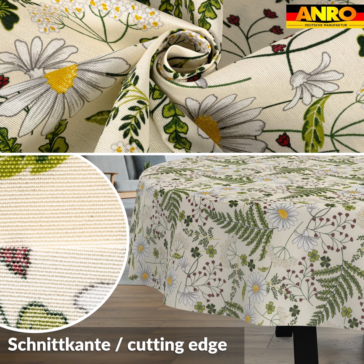 ANRO Tafelkleed Kamille Groen Ovaal 220x140cm Rechte rand Afwasbaar Waterafstotend Binnen & Buiten