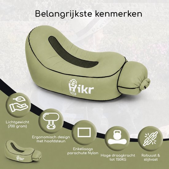 Hikr Air Lounger PRO - Parachute Nylon - Premium Airlounger 150KG - Opblaasbare zitzak zwembad - Lucht zitzak & ligbed outdoor - Luchtzak & ligzak strand van Hikr — afbeelding 4
