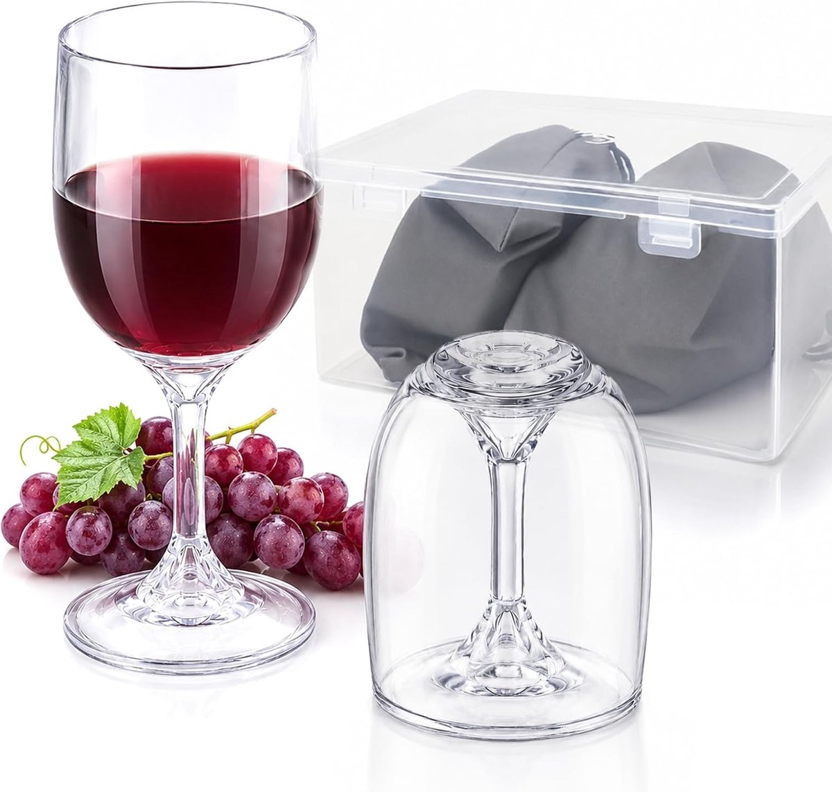 Thijox - 2 x To Go Wijnglazen van Kunststof, Onbreekbaar 200 ml, Afneembaar Witte Wijn en Champagneglazen, Ideaal voor Reizen, Kamperen, Picknick in d