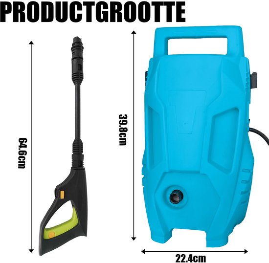 Elektrische hogedrukreiniger compleet‑set met 7‑m afvoerslang en 2‑m toevoerslang, spuitpistool, schuimfles en aansluitonderdelen voor auto en terrasreiniging — afbeelding 2