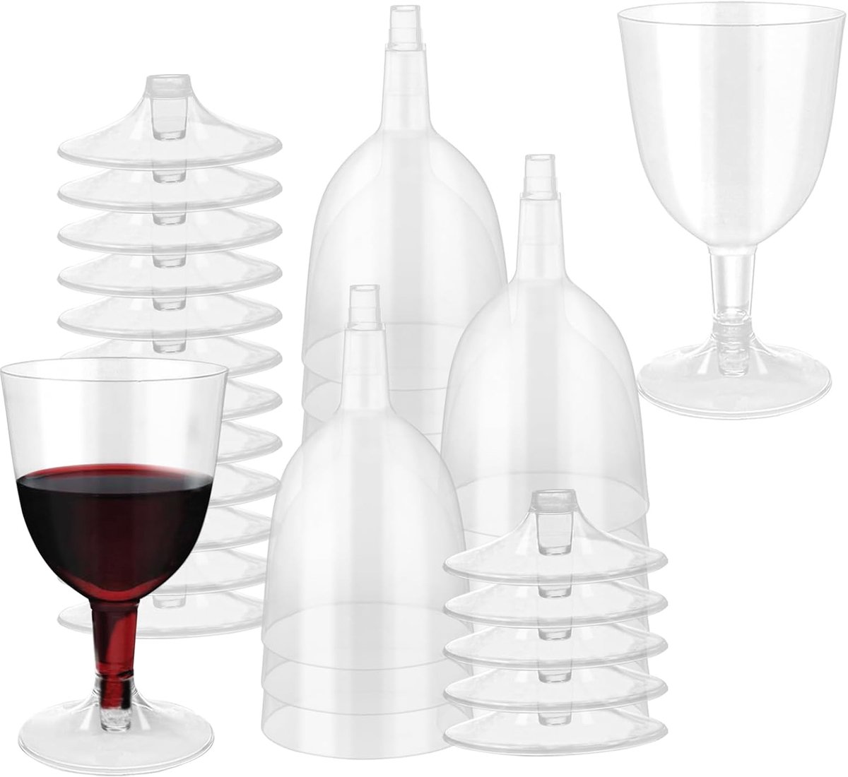 SnelShoppen - 50 Herbruikbare Plastic Wijn Glazen 150 ml Transparant met Handvat voor Feest, Verjaardag, Bruiloft, Picknick, Tuin, Camping
