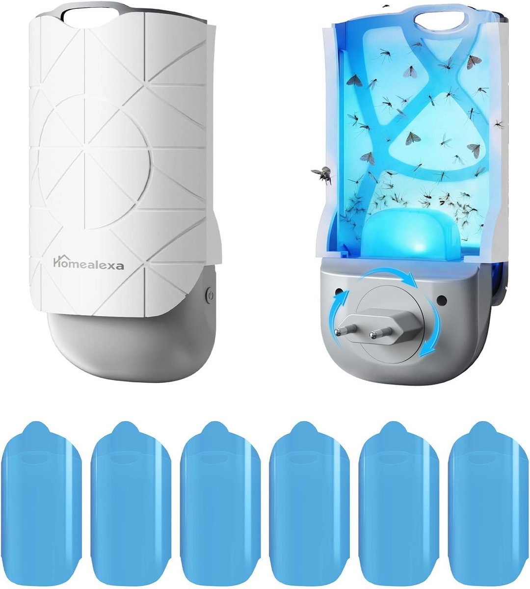 Thijox - LED UV Fruitvliegenval voor Binnen, 180° Draaibare Stekker, Inclusief Lichtval en 6 Navulverpakkingen, Effectief Tegen Fruitvliegen, Rouwmugg