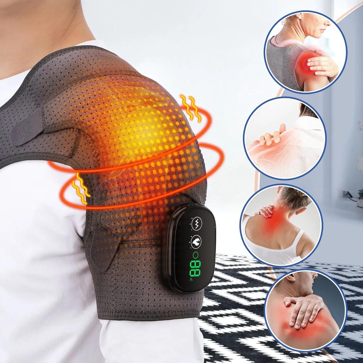 Thijox - Elektrische Schouderbrace met Warmte- en Trillingstherapie - Verstelbare Massagepad voor Pijnverlichting en Spierherstel - Grijs