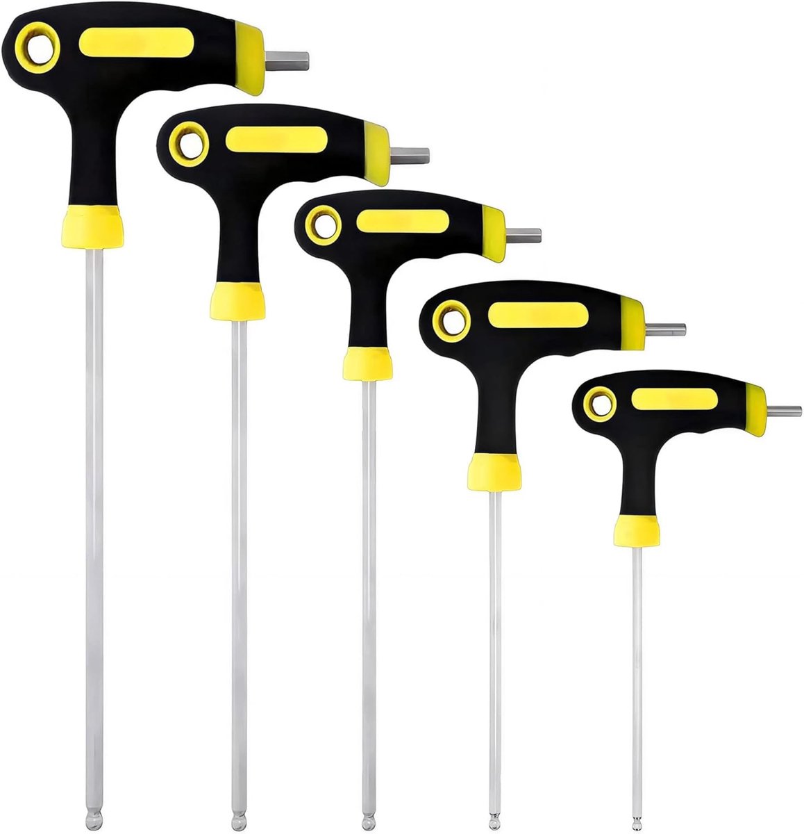 SnelShoppen - 5-delige T-Handgreep Inbussleutelset 2.5–6 mm CR-V Staal Ball Head voor MTB, Racefiets en E-Bike Onderhoud