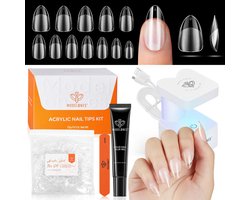 Thijox - Modelones Nageltips en Lijmgelkit, 216 Stuks Full Cover Nageltips met Nagellijm en UV-Lamp, 12 Maten voor Nagelverlenging, Ideaal voor Doe-He