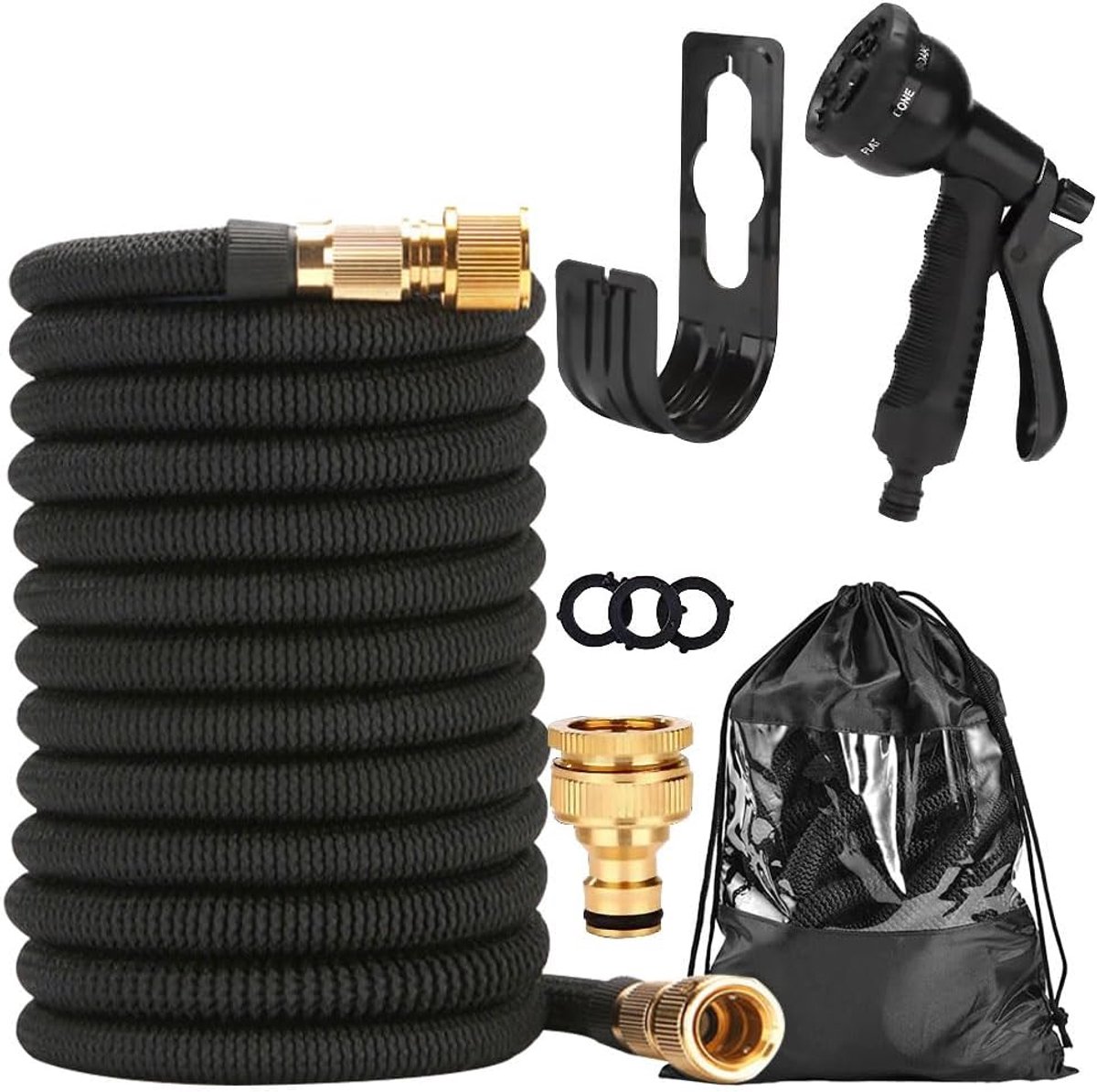 Thijox - Flexibele Tuinslang 15 m, Rekbare Tuinslang met 8 Straalsoorten, 3/4 inch en 1/2 inch, Ideaal voor Tuin, Auto, Wassen en Gieten