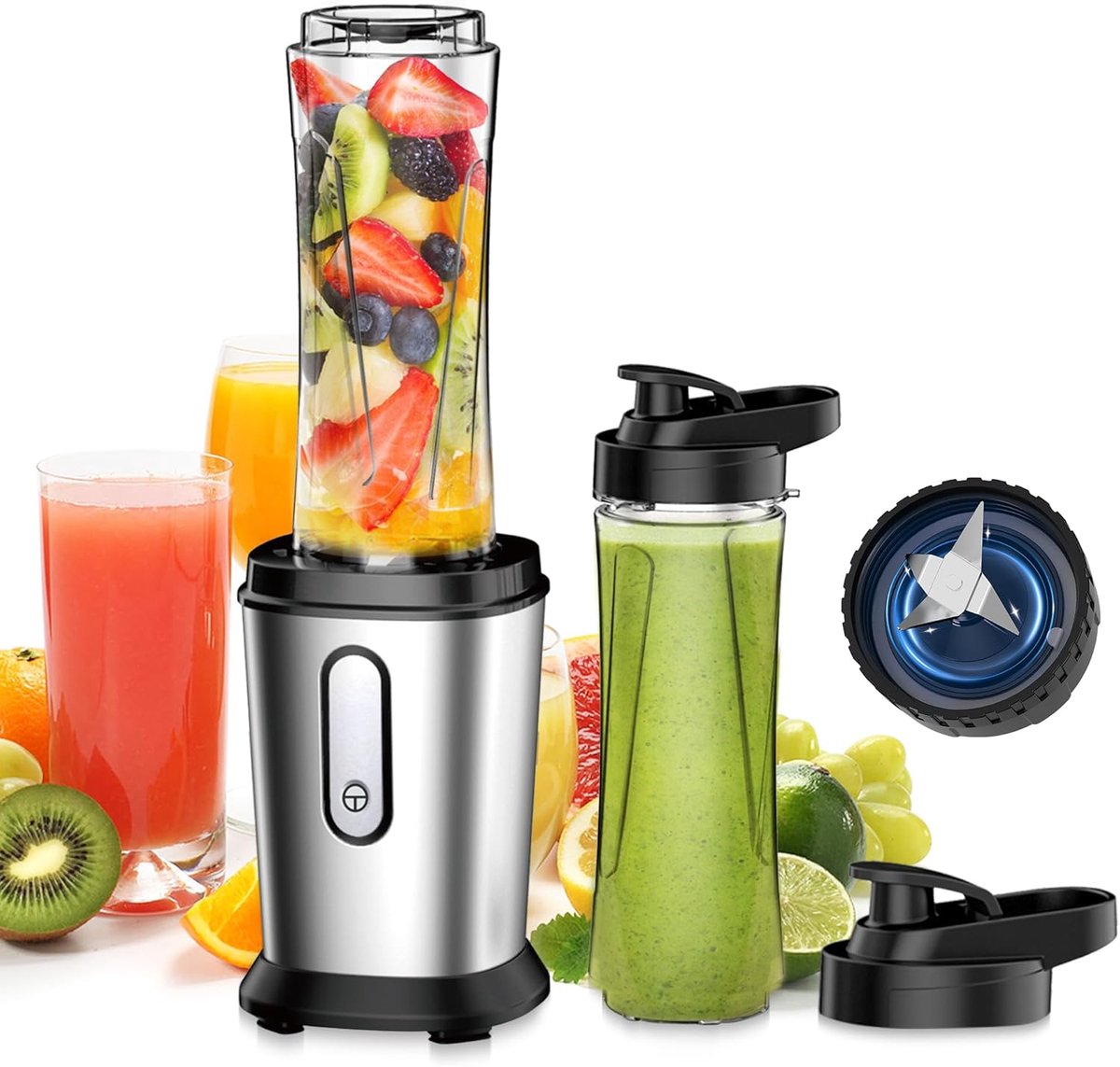 Thijox - Blender Smoothie Maker 500W Mini Mixer met 2x 600ml BPA-vrije Flessen, Roestvrijstalen Messen, Draagbare Smoothie Mixer voor Shake, Smoothie,