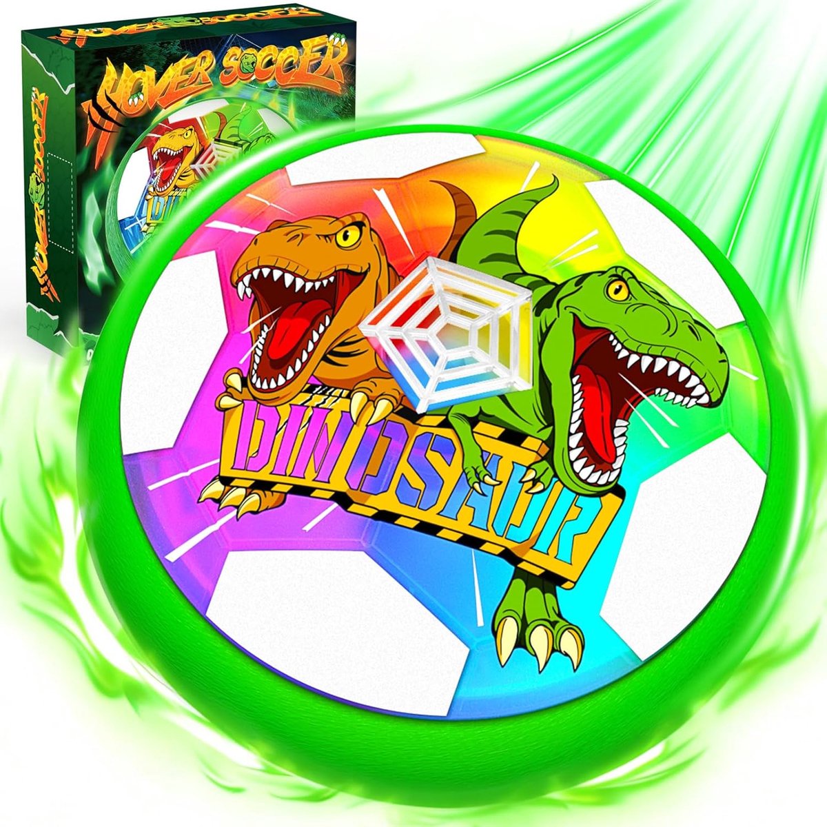 Thijox - Air Power Voetbal voor Kinderen 3-12 Jaar, Coole Dinosaurus Hovervoetbal met Kleurrijke LED's, Perfect voor Binnen en Buiten, Verjaardagscade