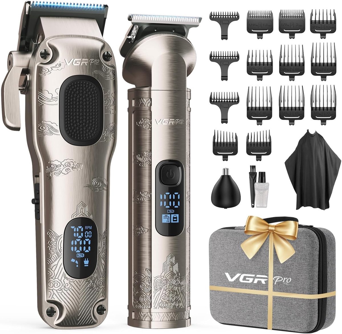 Thijox - Professionele Draadloze Tondeuse voor Mannen - Haartondeuse en Trimmer Set - Elektrische Haarknipper met Opbergdoos - Zilver voor Thuis & Ond