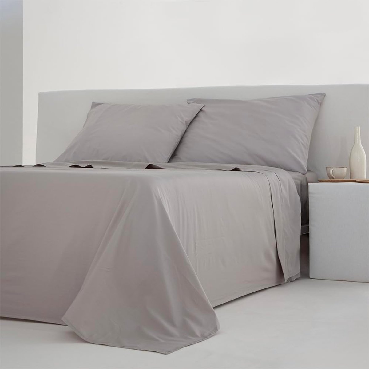 SnelShoppen - Luxe Beddegoed Set 150 x 190/200 cm Grijs, 100% Katoen Percale, 200 Draadcount, Inclusief Fitted Sheet en 2 Kussenslopen, Geschikt voor