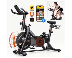 Fitnessfiets met 0-100% verstelbare weerstand, stille hometrainer met verbeterd LED-scherm, tablet houder, indoor fiets voor cardiotraining thuis, tot 150 kg