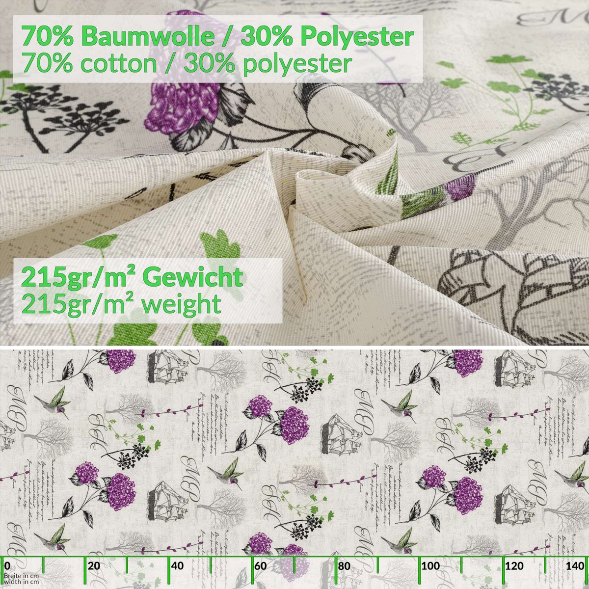 ANRO Tafelkleed Hortensia's Paars Rond Ø120cm Met sierband Afwasbaar Waterafstotend Binnen & Buiten