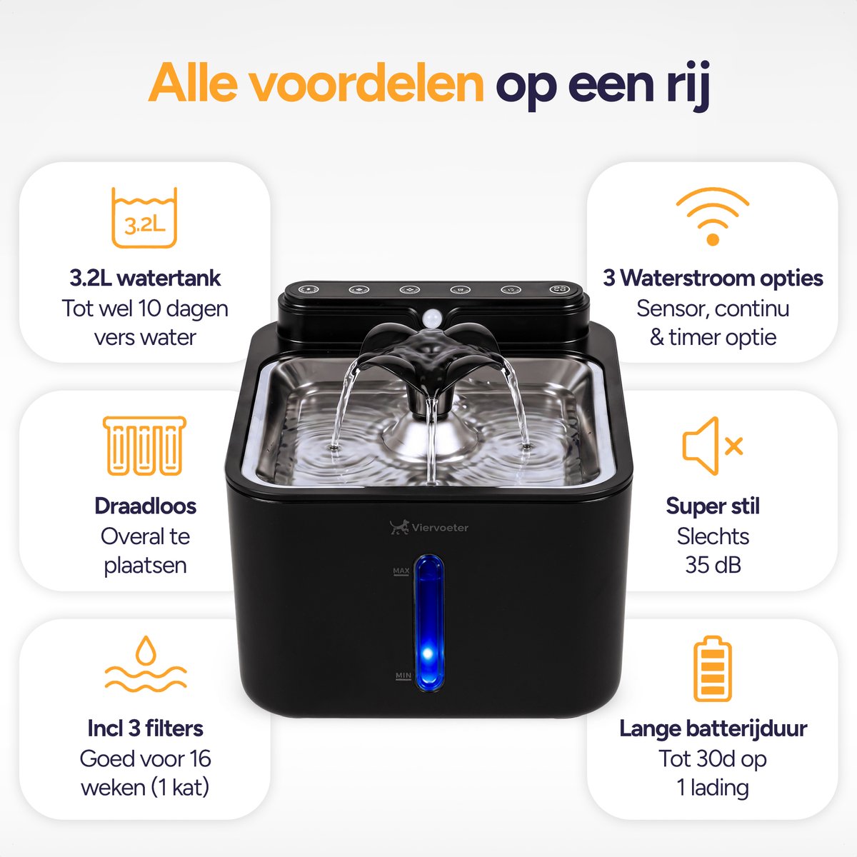 Viervoeter® Drinkfontein RVS met sensor, 3,2 liter thumbnail 5