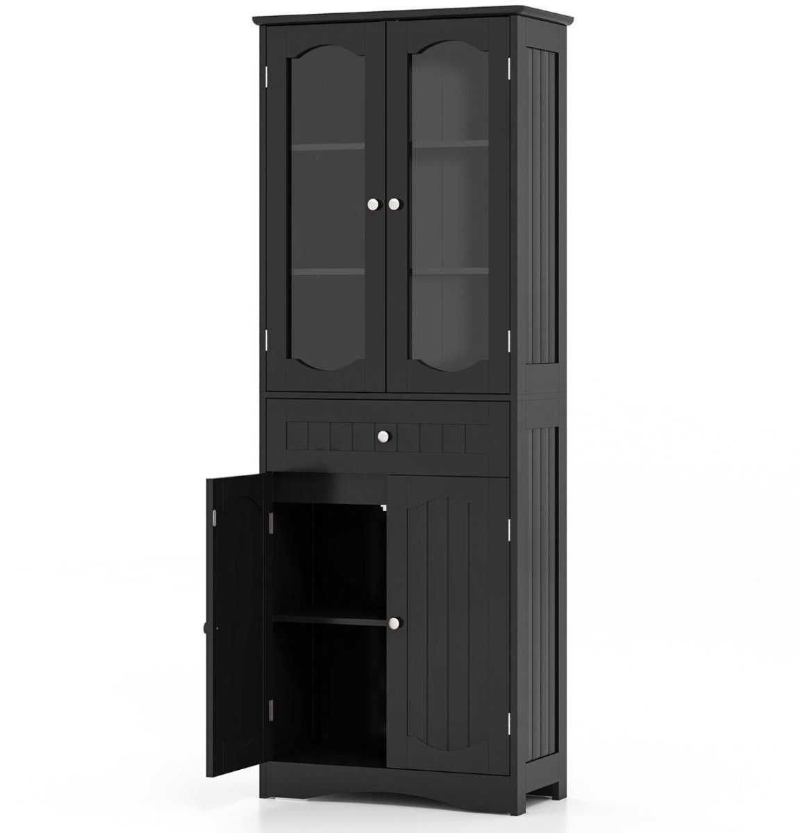 SureDeal® - Badkamerkast - Vrijstaande Hoge Kast - Badkamer - Deuren - Lade Zwart - 60x30x