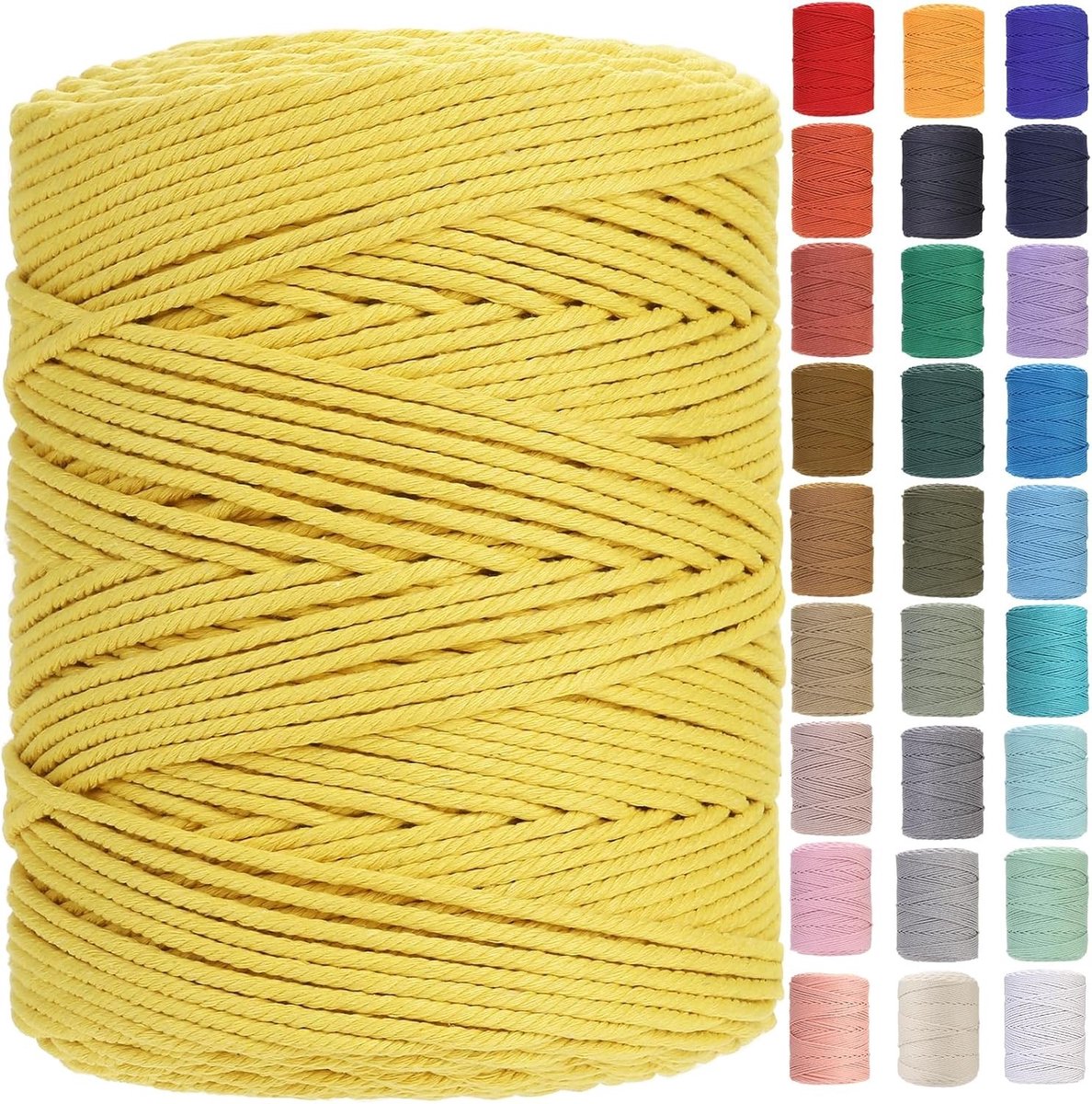 Premium Katoenen Macramé Touw 3mm x 450m, Zacht en Sterk, Ideaal voor Macramé Projecten en Handgemaakte Creaties in Geel