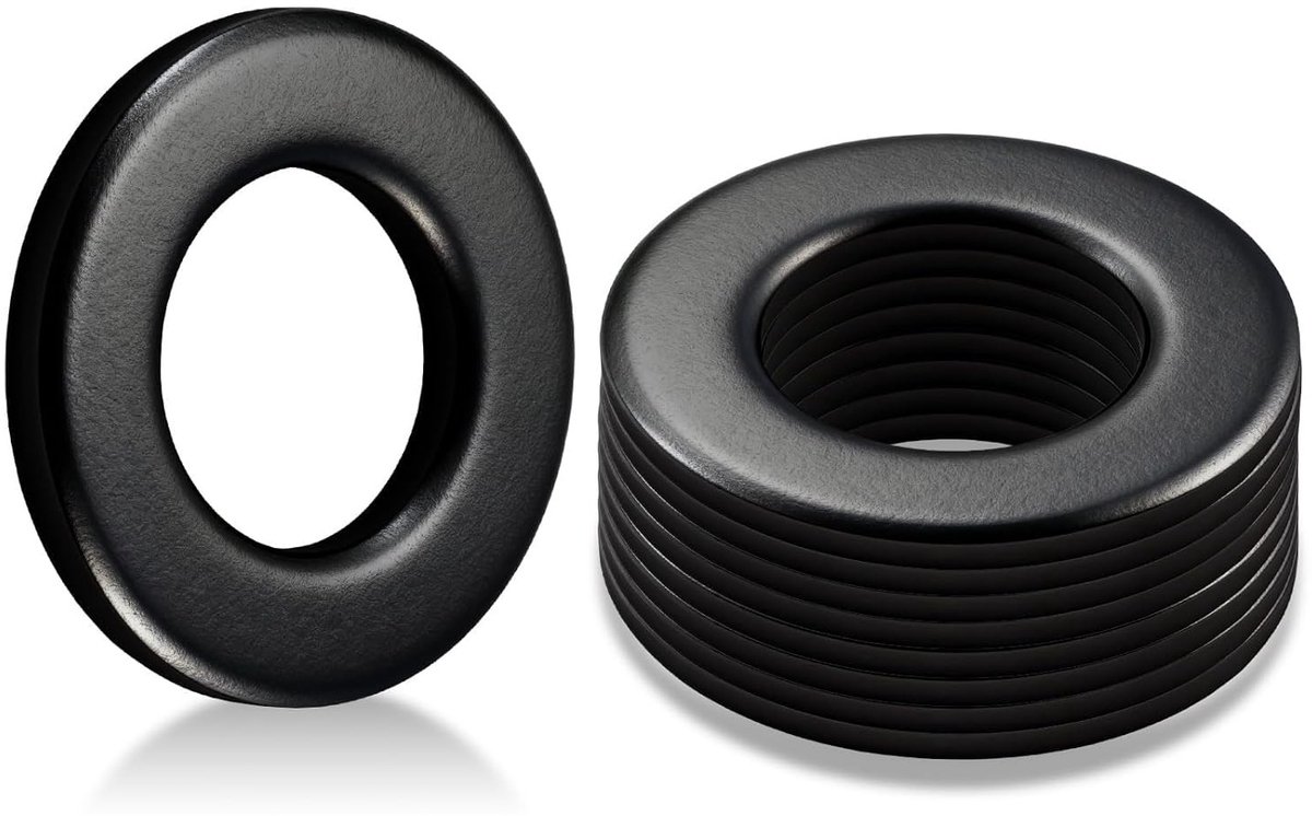 Set van 60 vlakke ringetjes M4 x 8 mm van zwart koolstofstaal, ideaal voor mechanische engineering, elektronica en de bouw