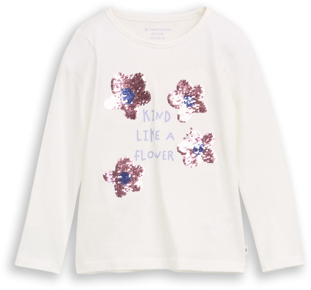 Tom Tailor - T-shirt met lange mouwen en omkeerbare pailletten - Maat 92/98 - Whisper White
