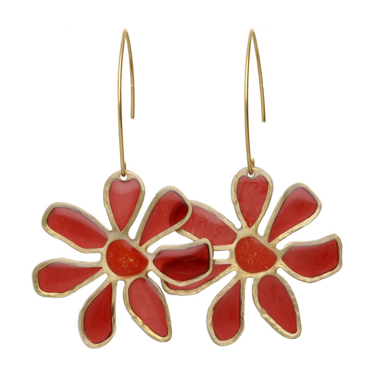 Bela Donaco - Oorbellen – Resin Art – Messing – Rode bloemen