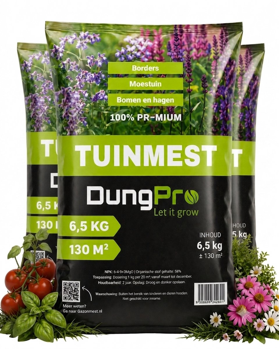 DungPro Organische Tuinmest 19,5 kg (3x 6,5 kg) – Geschikt voor 390 m² – Voor Sterke Planten & Gezonde Borders – Tuinmeststof – Stimuleert Groei & Bloei