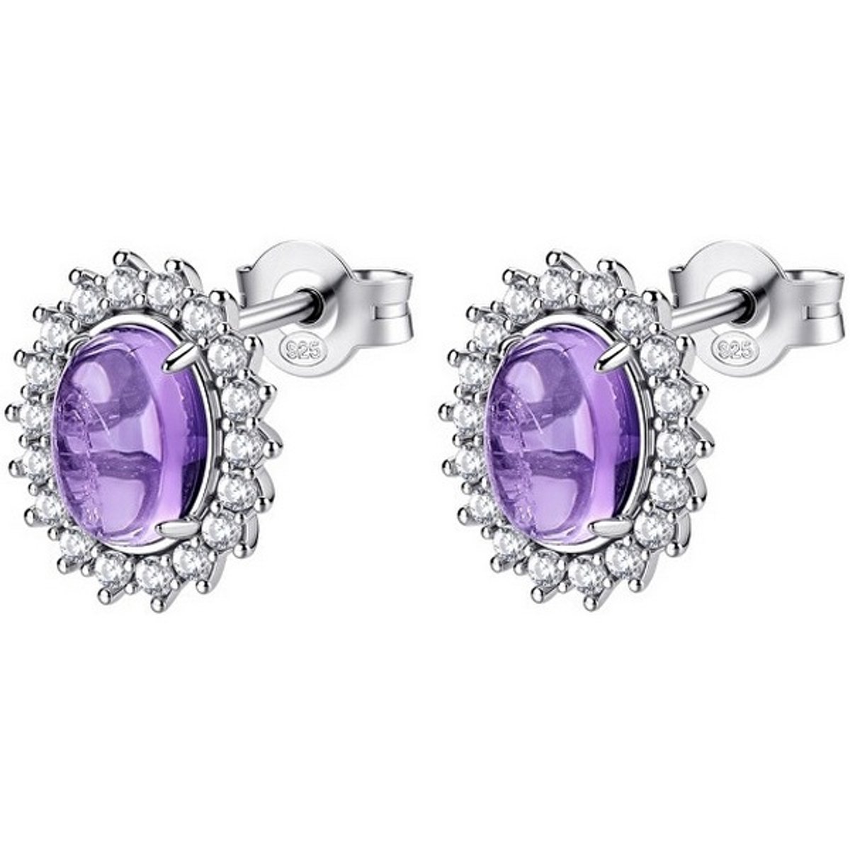 BROSWAY FANCY FMP129 ZILVEREN OORKNOPJES MET AMETHYST EN ZIRKONIA'S 1 PAAR