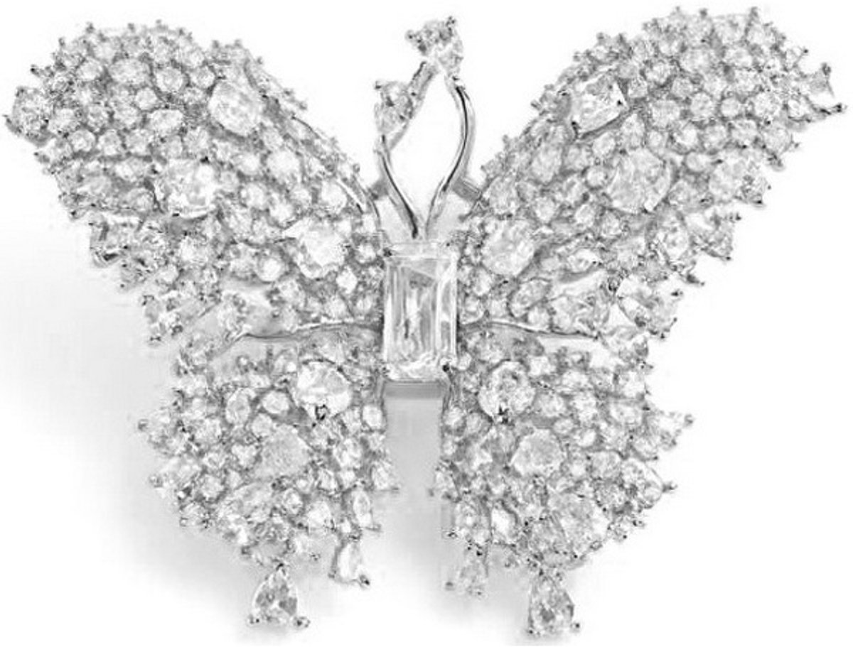 TROLI STAINLESS STEEL VLINDER BROCHE MET KRISTALLEN 1 STUK