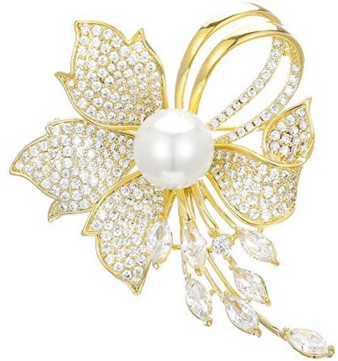 TROLI GOLD-PLATED BLOEM BROCHE MET KRISTALLEN EN PAREL 1 STUK