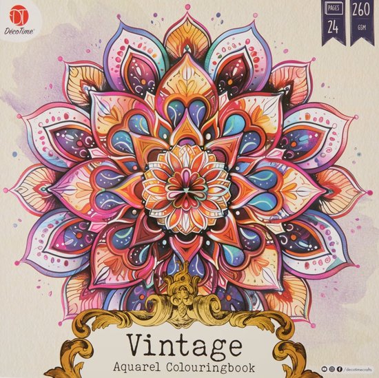 DécoTime Aquarel Kleurboek voor Volwassenen – Kleurboek mandala – Kleurboek voor volwassen – 24 Pagina’s – 260 GSM Dik Papier – FSC®-Gecertificeerd – Watercolor Coloring Book