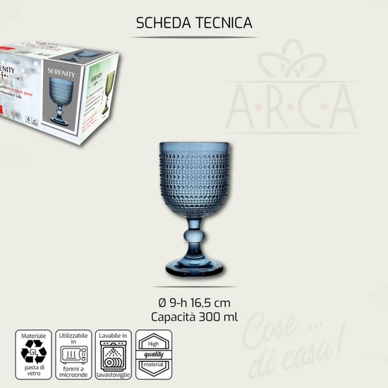 Arca SERENITY DUE Wijn/Waterglas op voet 330ml, paars, set van 6 stuks, verpakt in een giftbox