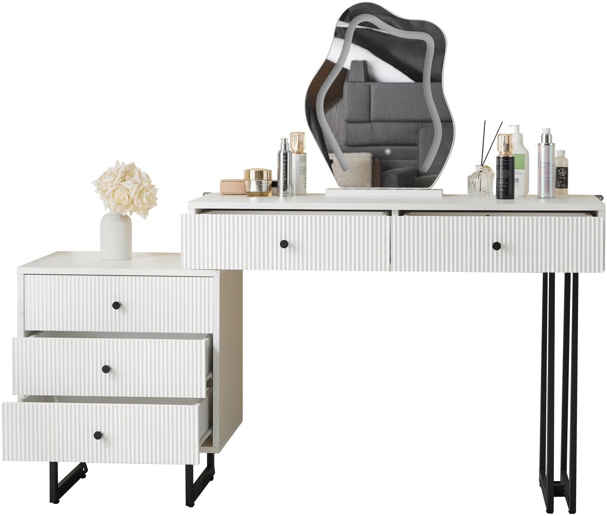 YYchan kaptafel - wit - 100 x 40 x 76 cm - met LED-verlichting