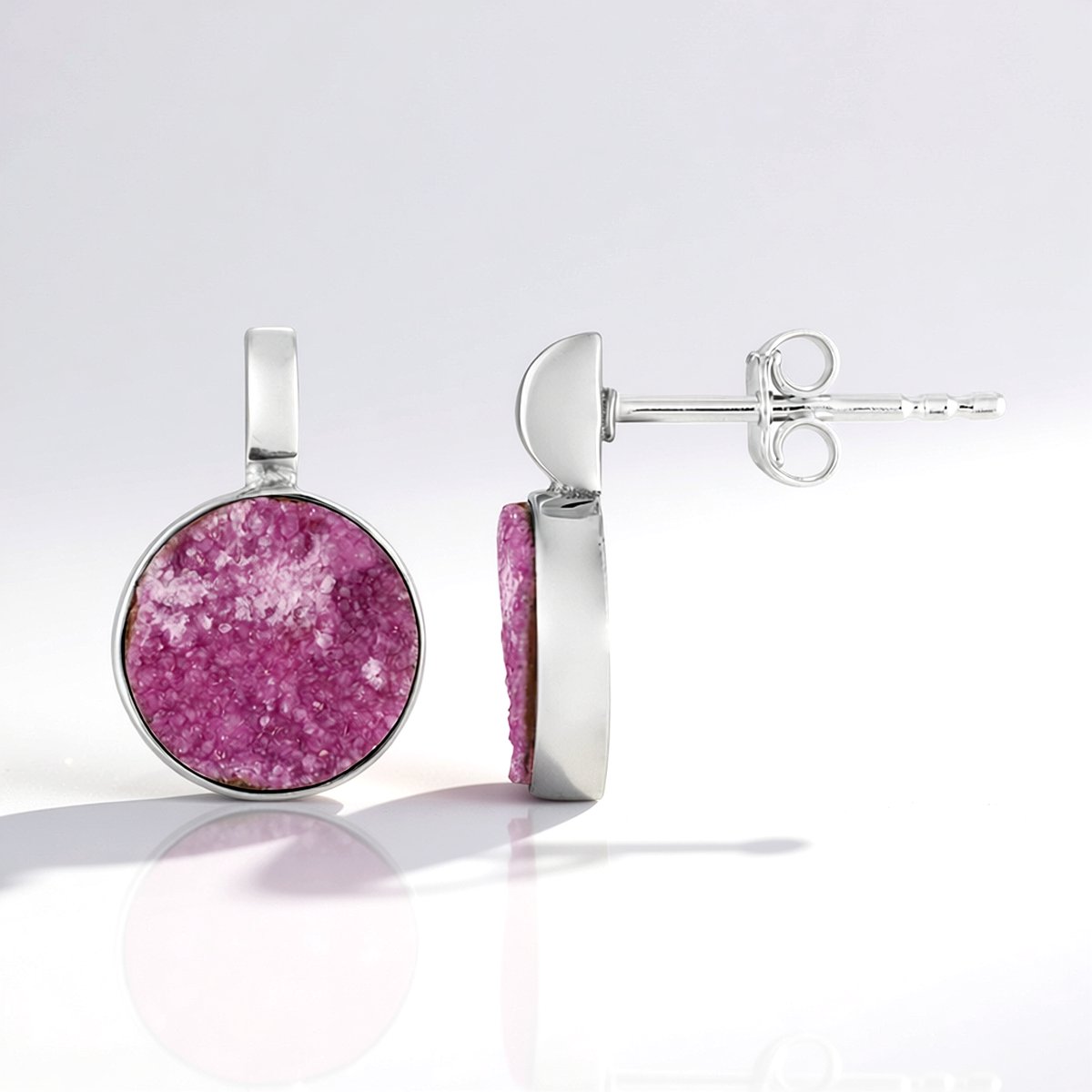 Cavill - Elegante Zilveren Oorbellen - 925 Sterling Gerhodineerd - Kobaltcalciet 4,75 ct Rond Slijpsel - DR Congo Edelsteen - 16 mm