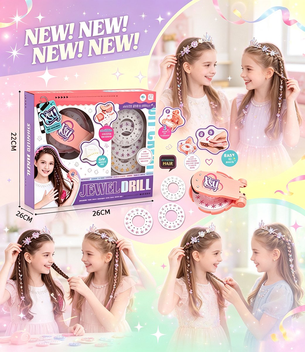 Haarstrass Set Dromen Collectie – Starterkit met 75 Strass Diamanten Glinsterend Haarstyling Gereedschap Leuk Cadeau voor Meisjes 5 tot 12 Jaar
