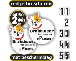 Jerma - Brandweer - Poes Aanwezig in huis - sticker - 2 st - Ø 9 cm - zelfklevend - weerbestendig