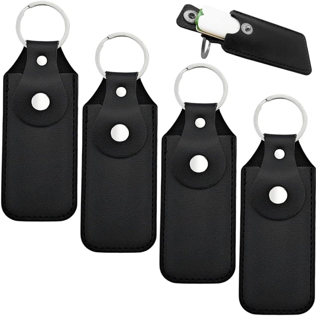 Zwarte PU-lederen hoes voor USB-sticks - 4 stuks, veilige organizer, geheugensleutelhanger en draagbare tas voor kleine duims, ideaal voor mannen en vrouwen