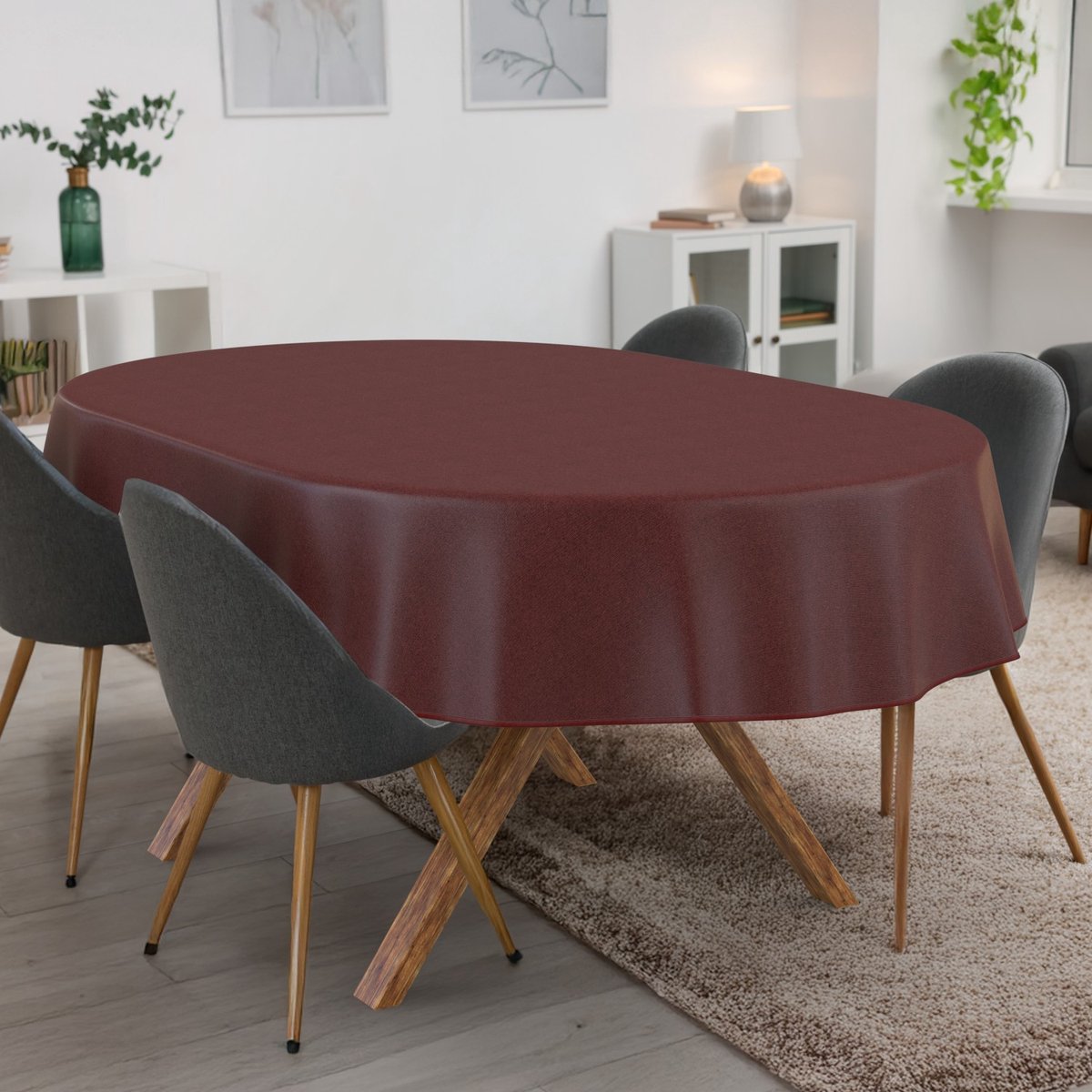 ANRO Tafelkleed Effen linnenlook Rood Ovaal 240x140cm Met sierband Afwasbaar Waterafstotend