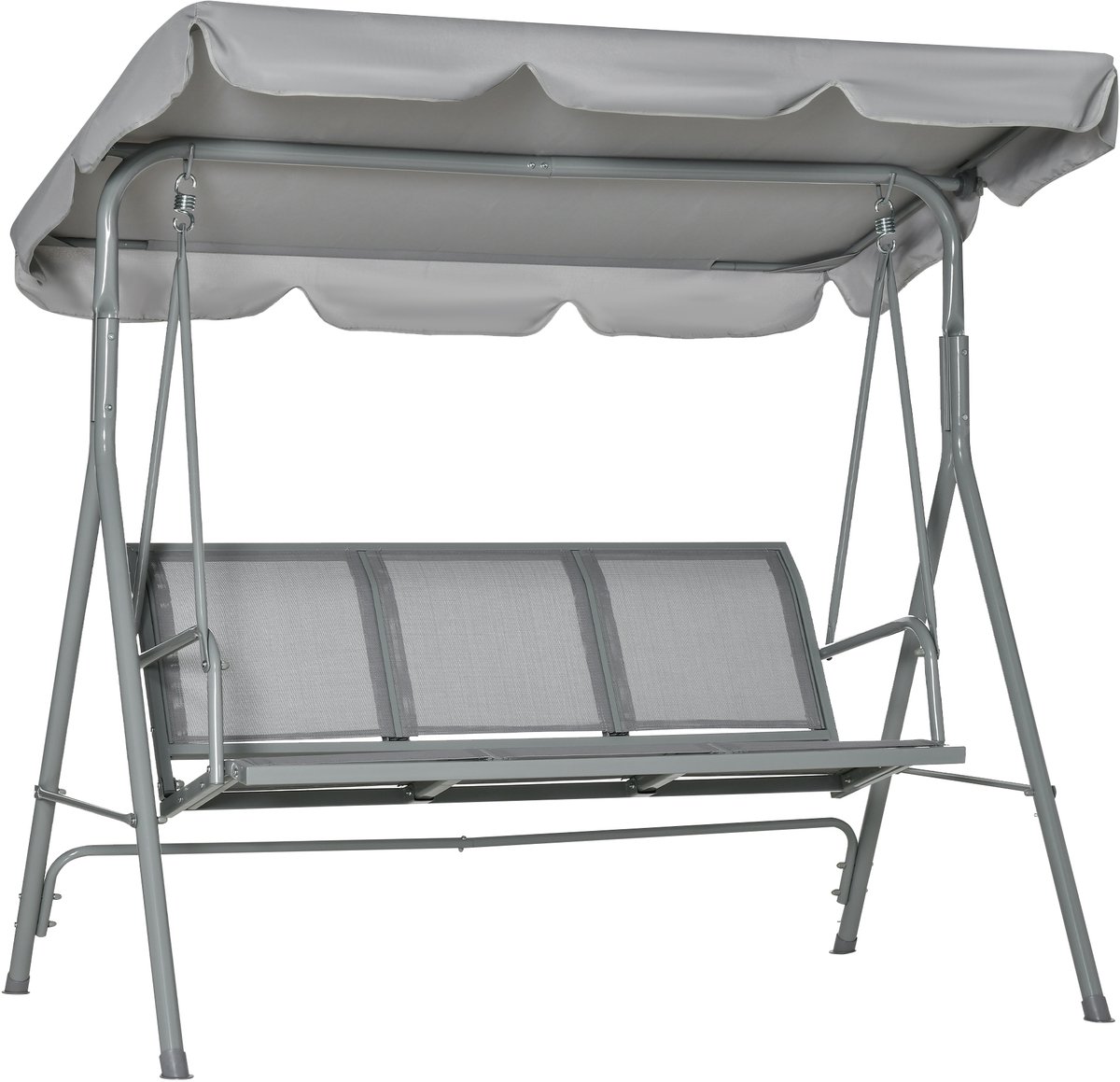 Hollywood schommel met verstelbaar zonnescherm, 3-zits tuinschommel met antislipvoetjes, schommelbank, draagvermogen tot 240 kg, tuinligstoel voor tuin, terras, 171x108x154 cm, grijs