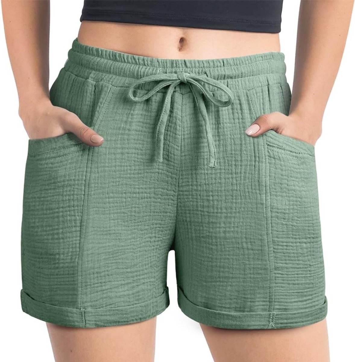 Zomerse Dames Shorts met Elastische Taille en Koord, Ruime Maten, Geschikt voor Strand en Casual Gebruik, Met Zakken