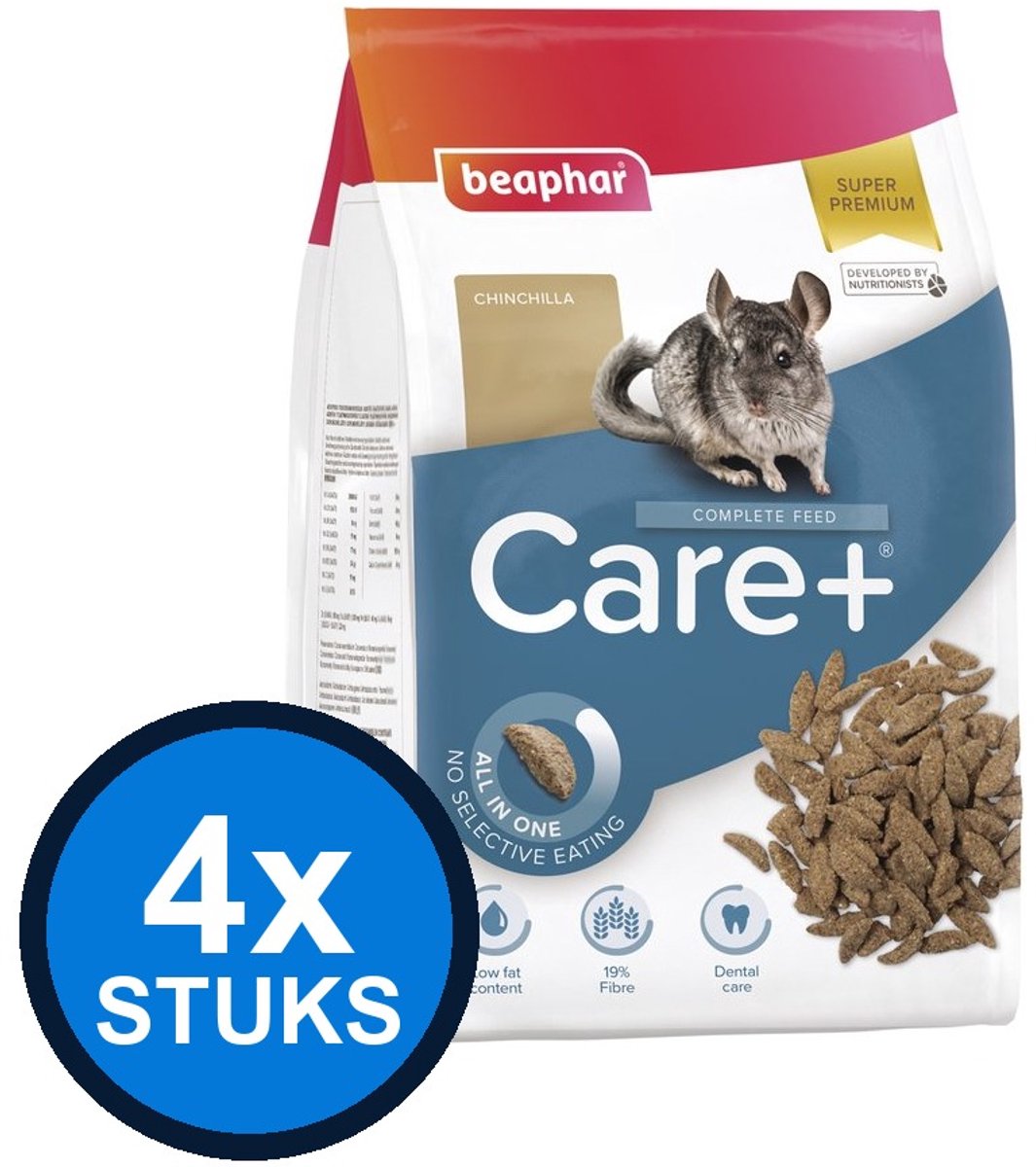 4x Beaphar - Care+ chinchilla 1,5kg - Knaagdierenvoer - 1.5 kg