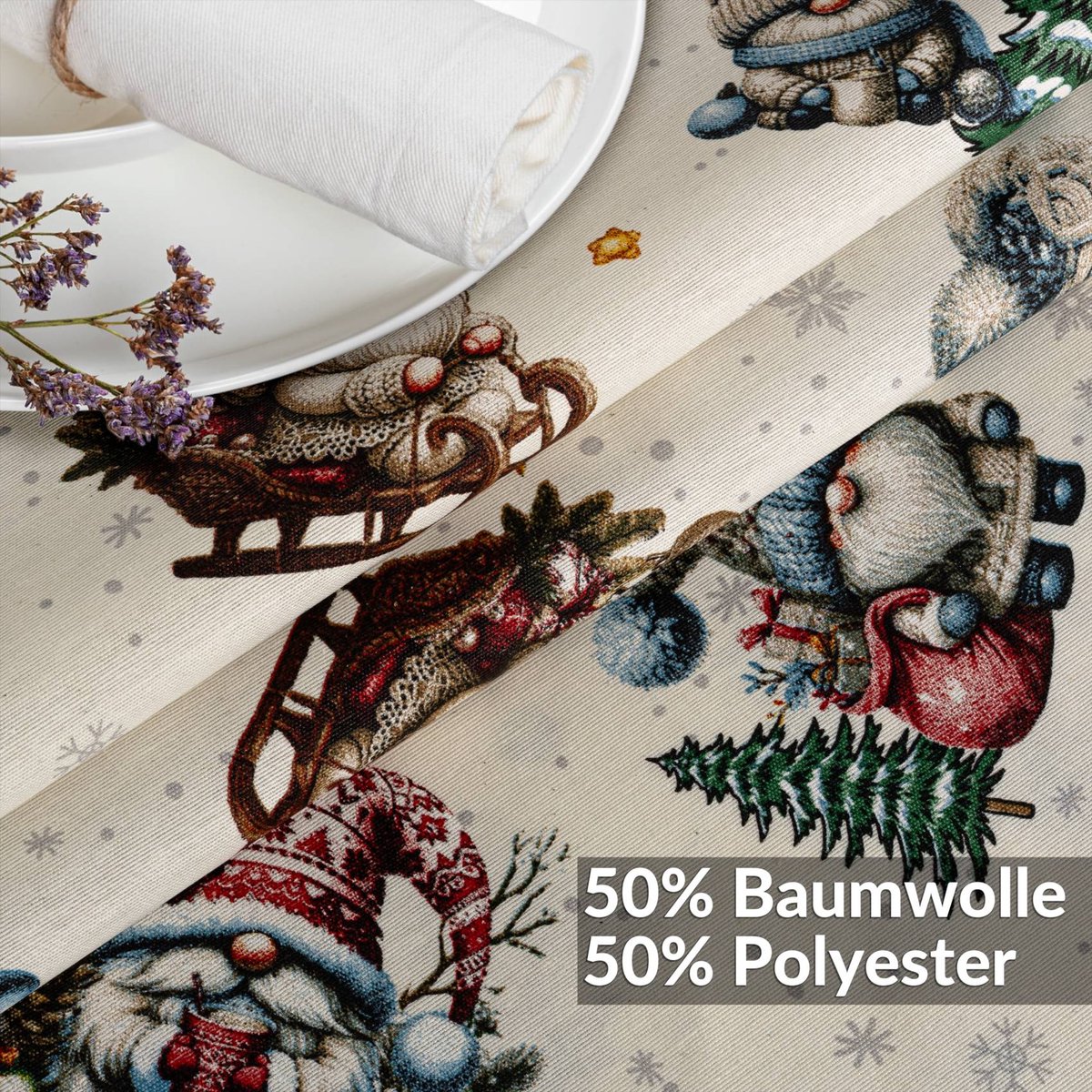 ANRO Tafelkleed Kerstman Groen Ovaal 280x140cm Rechte rand Afwasbaar Waterafstotend Binnen & Buiten
