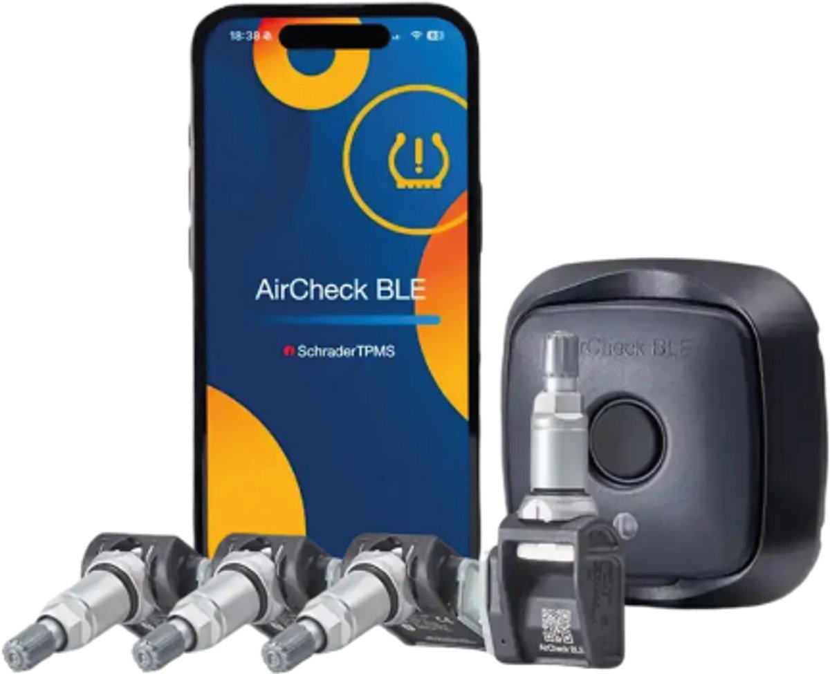Schrader AirCheck BLE TPMS inbouw retrofit kit met 4x Bluetooth® TPMS sensors en range extender