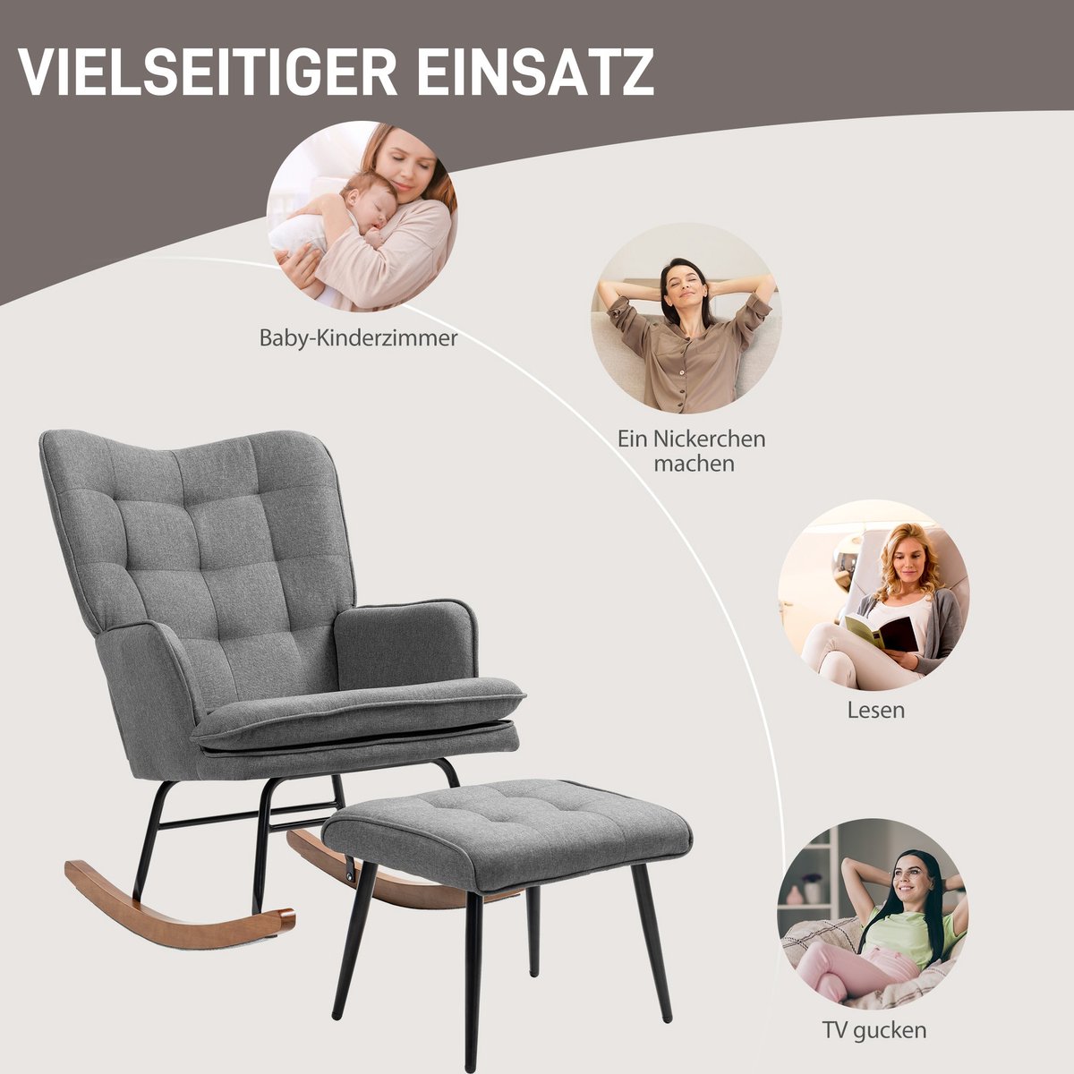YYchan fauteuil met voetenbank - grijs - 64 x 89 x 90 cm