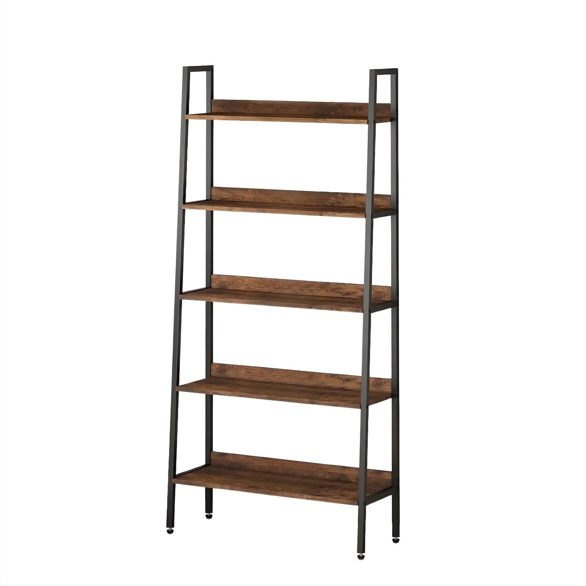 Happiq Ladder Boekenkast - 5-Laags Smalle Kast 170 cm met Industrieel Metalen - Bruin Brown