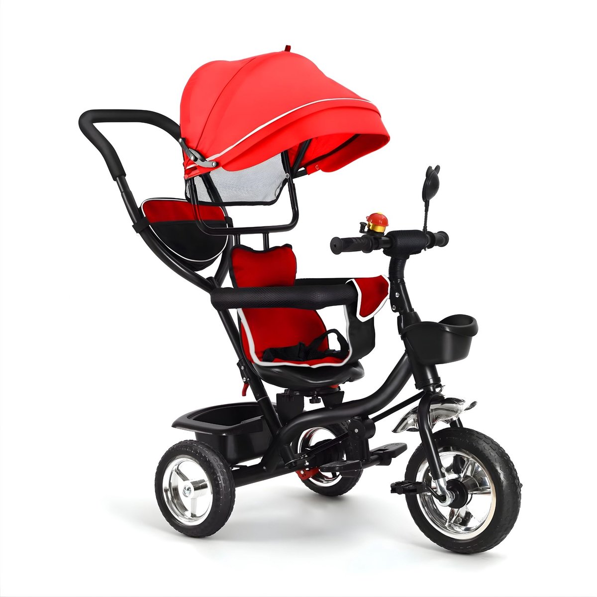 Driewieler Kinderfiets - Met Omkeerbare Zitting en Zonnescherm - voor jongens en meisjes - Rood - Donkergroen