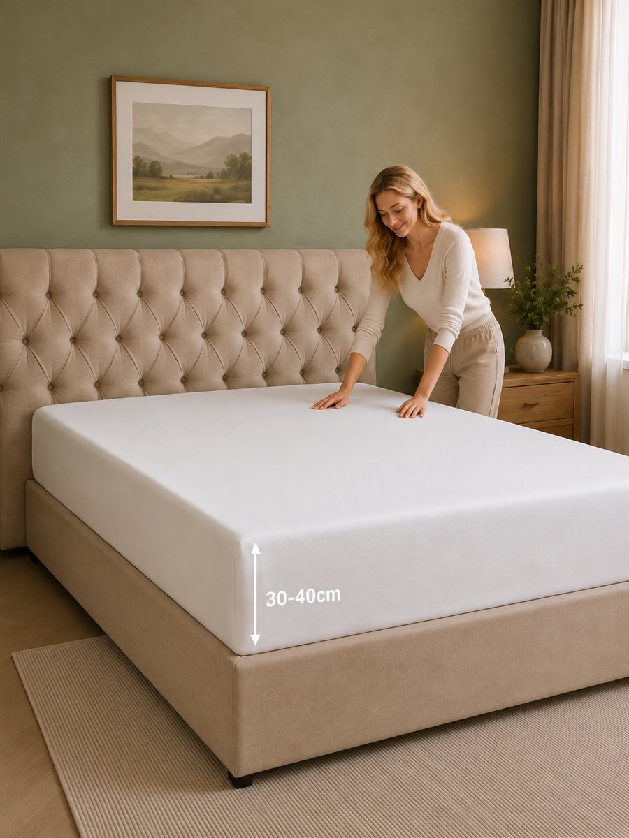 Tbeloo Hoeslaken 180x200 cm | 40 cm Diepe Hoek | Geborstelde Microvezel | Past op Matrassen tot 40 cm | Wit