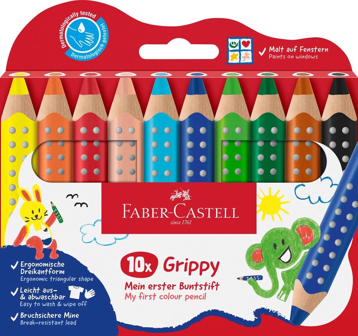 Jumbo Kleurpotloden - Tekenset Kinderen - Creatief Tekenen - Wasbaar & Ergonomisch - 10 Stuks - Multicolour