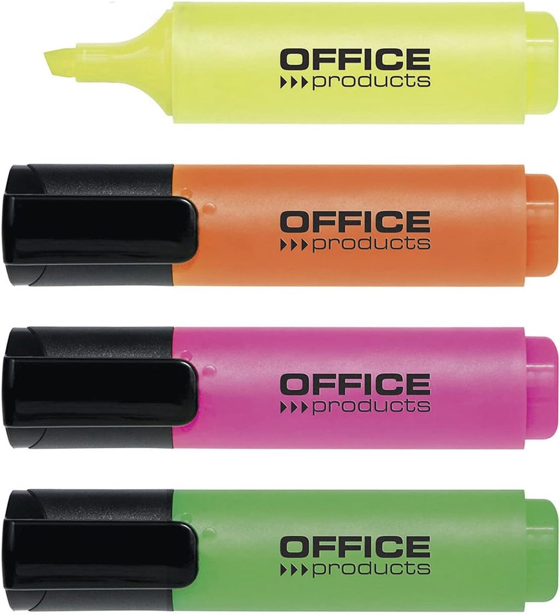 Thijox - 4-delige Markeerstiften Set, Geel, Oranje, Roze, Groen, Hoge Kwaliteit, Niet-giftige Inkt, Wigvormige Punt, Lijndikte 2-5 mm, Ideaal voor Sch