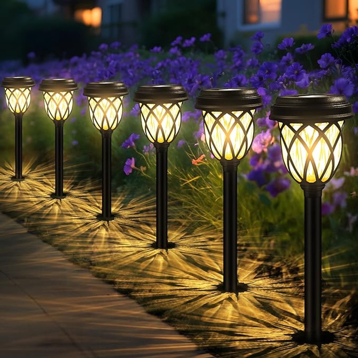 Solar Tuinlampen Set Van 6 - Zonne-energie Buitenverlichting Met Unieke Licht- En Schaduweffecten - Waterdichte LED Padverlichting Voor Tuinpad Oprit Terras Gazon En Tuindecoratie