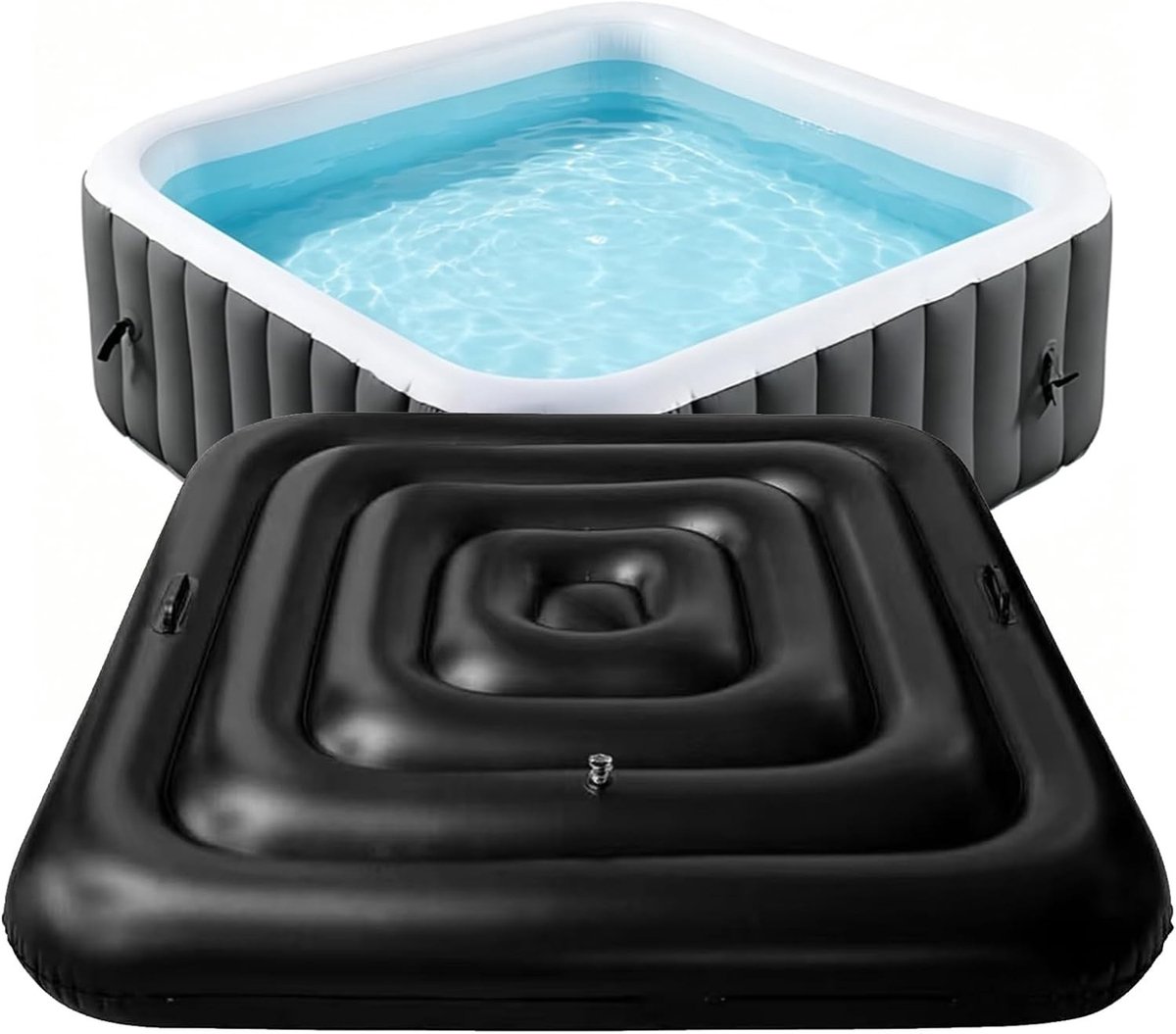 Opblaasbare zwembadafdekking met handgrepen, energiebesparend en weerbestendig voor buitenwhirlpools, Ø 130 cm